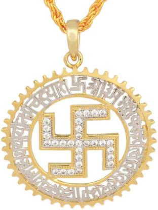 DULCI Gold Plated CZ Buddhism Peace Symbol Swastika Pendant Brass Pendant