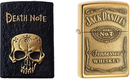SLS FLAME Death Note And JACK DANELS Gold Embossed Shaped Red Flame Cigarette Pocket Lighter Pack Of 2 Pocket Lighter