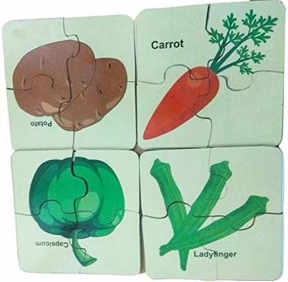 IJARP Wooden Vegitables Jigsaw Puzzle With 4 Piece And 8 Different Pictures Puzzles Fun with Knowledge for Learning Kids Age 3 And Above