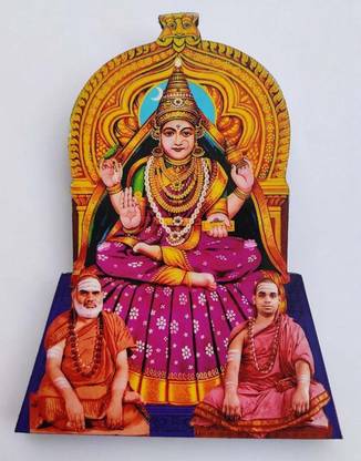 Vils Sringeri Goddess Sharada, Jagadguru Shri SriBharati Tirtha Mahaswamiji, Jagadguru Sri Sannidhanam Divine Holy Blessing Staue/ Wood & Plastic Photo Frame with Backstand for Pooja/Gift (4.5 inch X 6 inch) Religious Frame