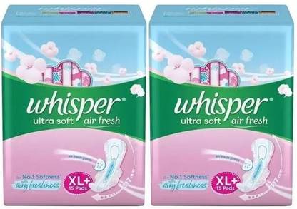 Whisper Ultra Soft Air Fresh XL Plus 15+15 Count Sanitary Pads Sanitary Pad