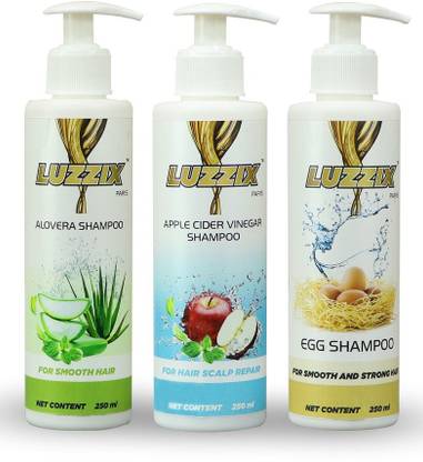 luzzix Alovera Shampoo & Apple Cider Vinegar Shampoo & Egg Shampoo For Anti-Dandruff Use Combo KIt