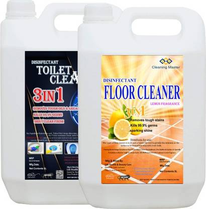 Cleaning Master Disinfectant Toilet Cleaner & Floor Cleaner With Lemon Fragrance Combo Pack of 2 (2*5) Lemon Liquid Toilet Cleaner