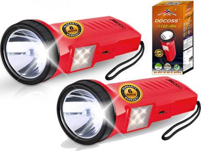 DOCOSS Pack Of 2- NEEM 2 in 1-6W Rechargeable Led Torch Light High Power Portable Focus Ultra Bright Torches with SMD Emergency Lights Torch