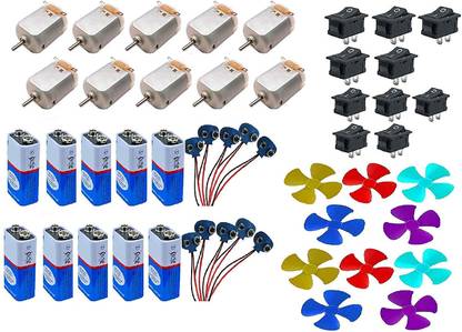 Indoreach Robotics Science Kit for DIY Projects, Dc Motors,9V Battery, Fan, Cap 10 Pcs Each Electronic Components Electronic Hobby Kit