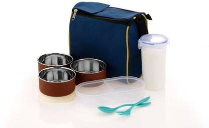 TruVeli Microwave Safe Stainless Steel Small Square Lunch Box Containers 3 Containers Lunch Box