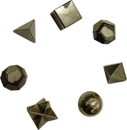 Shubhanjali Pyrite Sacred Geometry Set Energy Generator Aura Cleansing Home Décor,Harmonize Pyrite Stone 7 Pieces Sacred Geometry Set,Platonic Solid Shape,Healing Crystal, Geometry Set-7 Gemstone Set Decorative Showpiece  -  1 cm