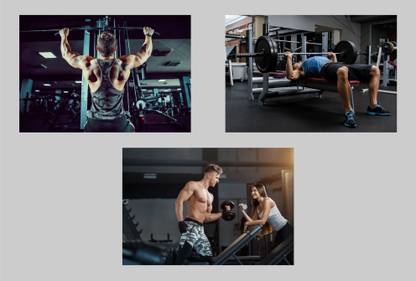 Combo/Set of 3 Digitally Crafted Wall Poster/Visuals (Gym and Fitness - Combo 1 for women’s) to create a focal point in Gym and Fitness Centre, Dimensions 13-inch X 19 inch), 300 gsm Paper with Matt Lamination Paper Print
