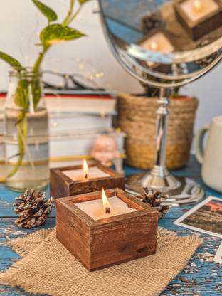 ART GROTTO INDIA Square Bowl Wooden Candle with Scented Soy Wax(Handcrafted by Indian Artisians) Candle