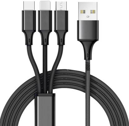 E TRADE Micro USB Cable 2 A 1.2 m Multi Charging Cable, Multi Charger Cable Nylon Braided Multiple USB Cable Universal 3 in 1 Charging Cord Adapter with Type-C, Micro USB & iOS Port Connectors for Cell Phones and More