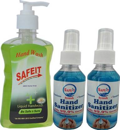 सफीत हैंड वॉश (300ml)) 2 हैंड सैनिटाइज़र (100ml) सैनिटाइजर स्प्रे बोतल
