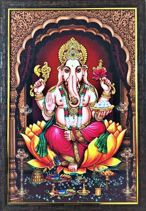 SujArta Lord Ganesh Ji Photo, Quality 20*14 Inch, 4 mm Board, Premium Vinyl Print Religious Frame