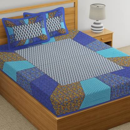 Rangaii 144 TC Cotton Double Jaipuri Prints Flat Bedsheet
