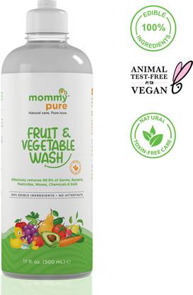 MommyPure Fruit & Vegetable Wash liquid Cleanser | 100% Natural & Edible Ingredients | Effectively removes 99.9% of Germs, Bacteria, Pesticides, Waxes, Chemicals & Soils, Leaves no Aftertaste