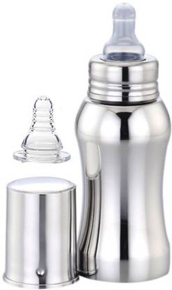 Baby Trendz Stainless Steel Baby Feeding Bottle 200ml with one Extra Nipple - 220 ml