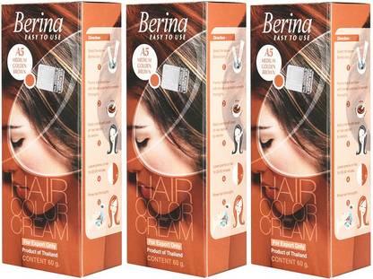 Berina A5 Medium Golden Brown Long Lasting Hair Color Cream Suitables for All Hair Types,60gm,Pack of 3 , Medium Golden Brown