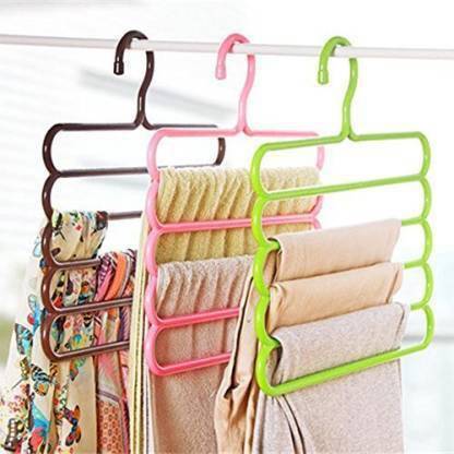 Everbuy 5 Layer Pants Clothes Hanger Wardrobe Storage Organizer Rack , MADE IN INDIA Plastic Trousers Pack of 4 Hangers For  Trousers