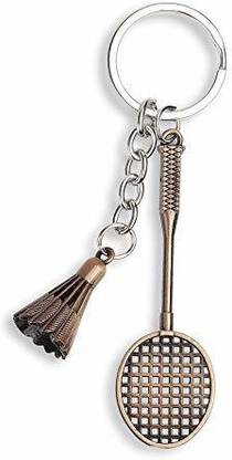 RainSound Metal Badminton Racket with Shuttle Cock Copper Key Chain