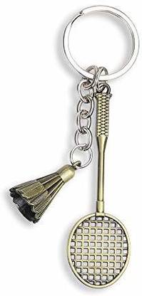 RainSound Metal Badminton Racket with Shuttle cock Gold Key Chain