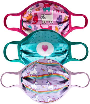Vaya Combo Pack Soft Breathable Face Mask for Kids - Anti-Bacterial 2 Layer Reusable & Washable Face Mask with Soft Ear Loops, Pack of 3, Bunny, Cats, Unicorn - Kids Printed Masks (7-12 Years) Reusable, Washable Cloth Mask