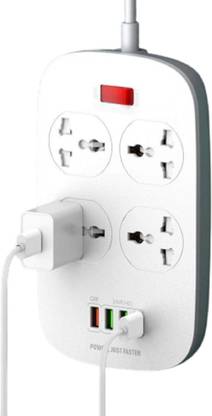 Buram 2500W Extension Board with USB Slots,Individual Switch,4 USB Ports,USB Output 5V/3.4A/17W, 4 Way Outlet Power Strips with Universal Surge Protection sockets and 2m Extension Cord (White) 4  Socket Extension Boards