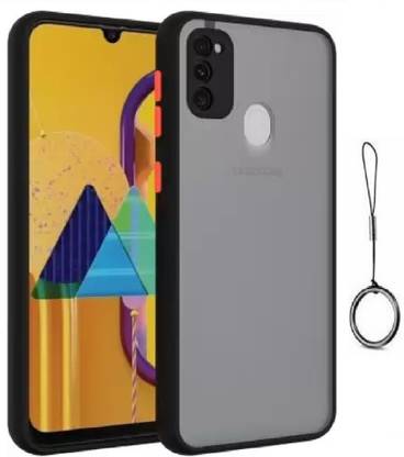 ISAAK Back Cover for Samsung Galaxy M30s Back Smoke Cover Translucent Soft Shock Proof with Ring Buckle (BLACK)