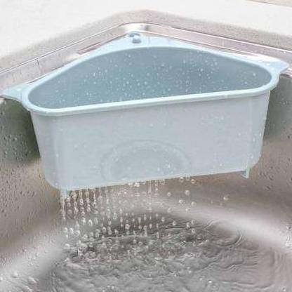 SALEOCTOPUS Triangle Shape Sink Storage Rack Drain Shelf Suction Cup Sink Soap Holder Kitchen Sucker Storage Drain Rack Corner Organizer, Multifunctional Collapsible Strainer
