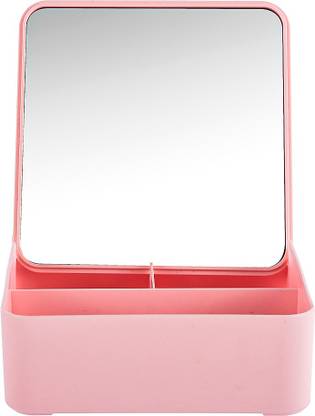 MINISO Mirror with Container Beauty Mirror Table Mirror Portable Makeup Mirror Pink