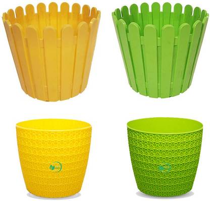 Oshi Greens Fence Round 8 inches Design flower planters with Oslo Table top 5 inches pots Plant Container Set