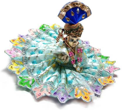 ARISERS Laddu Gopal Statue Brass (Peetal) Murti Blue Dress Combo for Kanha Ji, 3 No. Decorative Showpiece  -  9 cm