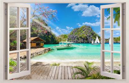 DECOR Production 25.4 cm 3D Wall Window PVC Vinyl Decorative Wall Stickers Self Adhesive Sticker
