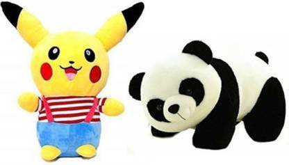 Nihan Enterprises Soft Toy Pokemon Pikachu with Soft Panda Teddy Bear  - 30 cm