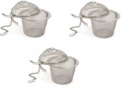 K Kudos Enterprise Stainless Steel Small Net Mesh Style Easy Loose Leaves Green Tea Filter Pot Infuser Strainer (Pack of 3) Tea Strainer