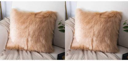 Angel Mommy Fur Cushions with Insert Filler Microfibre Solid Cushion Pack of 2