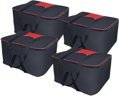 SH NASIMA MANUFACTURER Storiette Big Underbed Moisture Proof Storage Bag,(54 x 46 x 28 cm) Pack OF -4 Black Poly-canvas Laundry Bag