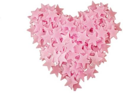 MINTLEAF 3 cm Pink Color Fluorescent Glow in The Dark Star Wall Sticker ( Pack of 50) 3 cm star Glow in the Dark Sticker