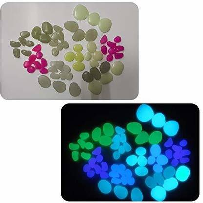 JASH Glow In The Dark Pebbles Glow In The Dark Pebbles Multi Colour 100gms(31pieces) Regular Oval Plastic, Quartz Pebbles