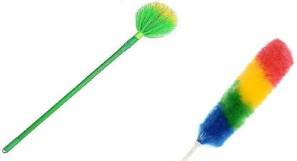 Vararo Combo Pack of Ceiling Gobhi Cobweb Cleaning Broom with Magic Colourful Microfibre Static Duster Standard Size, Microfiber Material Cleaning Brush, Broom