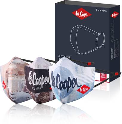 LEE COOPER Lightweight Multi-Layer Printed Design Face Mask For Outdoor Protection, Super Breathable & Reusable Cloth (Pack of 3) LCMSKBNVYPO3 Reusable, Washable Cloth Mask With Melt Blown Fabric Layer