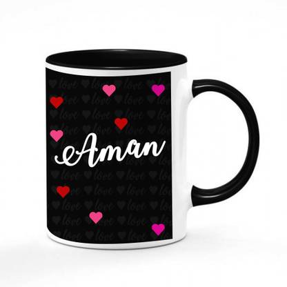 Gifts Zone - Aman Name Printed Black Inner Handle, Best Gifts For Valentine's Day/ Birthday/Anniversary - MGZ-58 Ceramic Coffee Mug