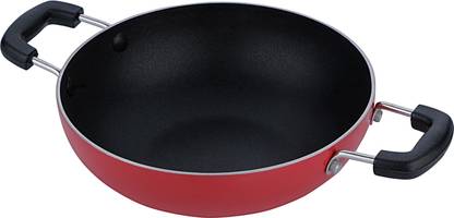 WELLBERG Essential Press Aluminium Non Stick Mini Kadai,17cm, Red, WBIN-3558 Kadhai 17 cm diameter 0.9 L capacity