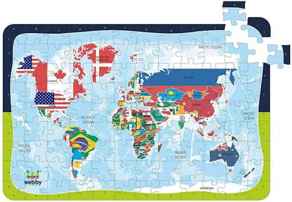 Lattice World Map with Flags Wooden Jigsaw Puzzle, 108 Pieces