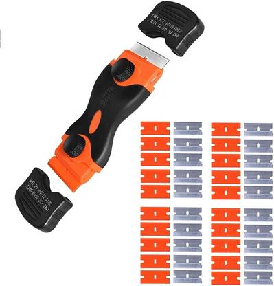 wroughton Double Edge Mini Razor Scraper Glue Remover with 20 Pcs Plastic and 20 Pcs Steel Razor Scrapper Blades for Removing Labels, Stickers, Decals from Glass and Windshields Snow Brush And Ice Scrapper