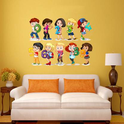 sky decal 45 cm school children Numcal No. multicolour wall sticker for home décor (pvc vinyl covng area 45cm X 58cm) Reusable Sticker