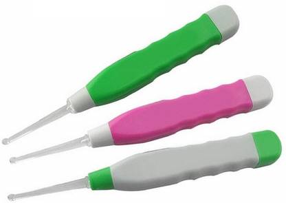 QWEEZER 3 pcs Kid Baby Safe LED Flashlight Earpick Luminous Visible Ear Spoon Earwax Remover Curette Cleaning Earpick Ear Safety Cleaner Flashlight Reusable Curette Earpick (Multicolor) -Pack of 3