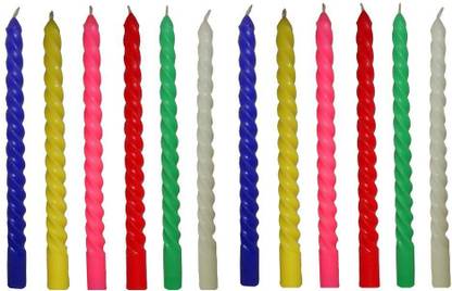 designer accessories Pack of 10 Colorful Twisted Candles with Stand- Size 7 inch/ 17 Cms . Candle
