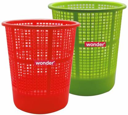 Wonder Plastic JALI 222 Dustbin , Set of 2 , Red & Green Color , Made in India, KBS00626 Plastic Dustbin