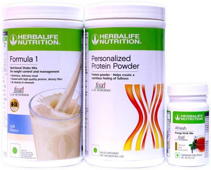 HERBALIFE Weight Loss Combo Pack With Formula 1 Shake Kulfi Flavor (500g), Protein Powder (400g) & Afresh Energy Drink Mix - Tulsi Flavor (50g) Combo
