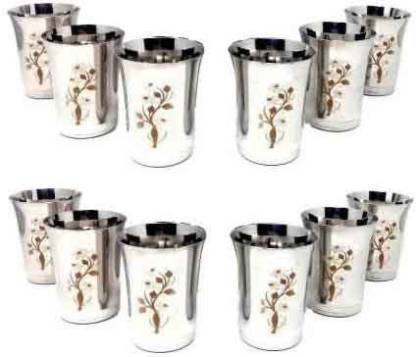 mannu (Pack of 12) (Pack of 12) Pari Pack of 12 Glass 400 Ml Each Glass Set (400 ml, Steel) Glass Set Water/Juice Glass