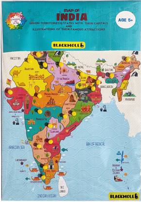 Blackmole India Map - Beautiful Illustration , State-wise Cut , Educational Toy.